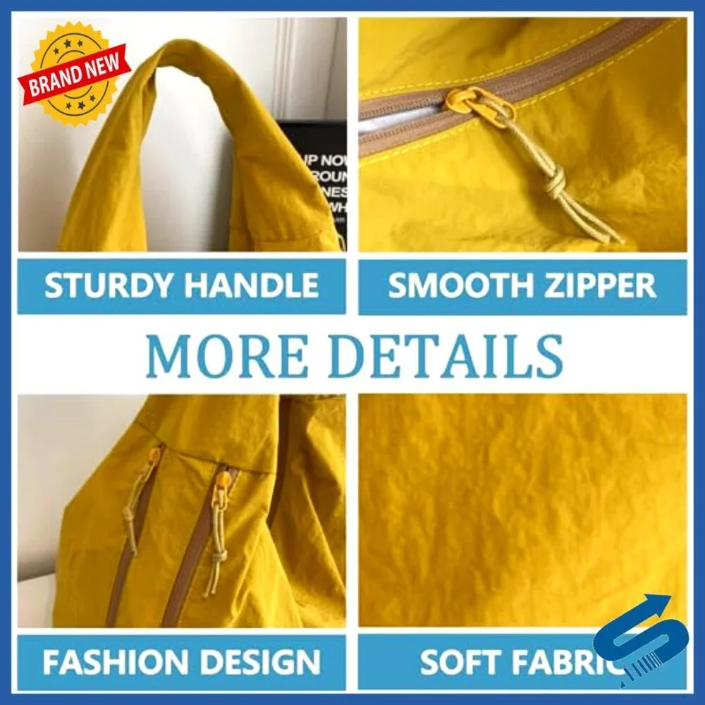 Large Nylon Hobo Shoulder Bag Tote with Zipper Closure